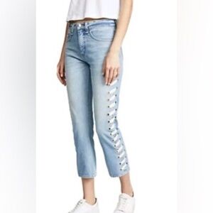 Veronica Beard Ines 10.75" Girlfriend Laced Up Sides Cropped Jeans Woman's Sz 25